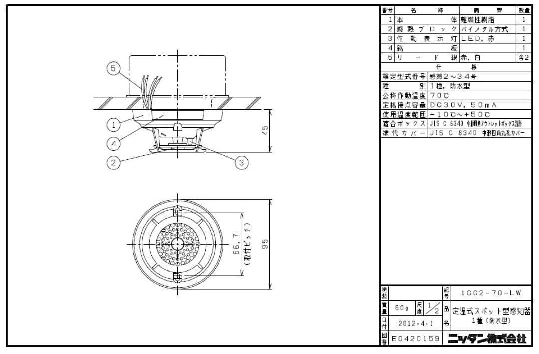 新品・未使用品　2025年製　定温式スポット型感知器1種防水　ニッタン製　10個