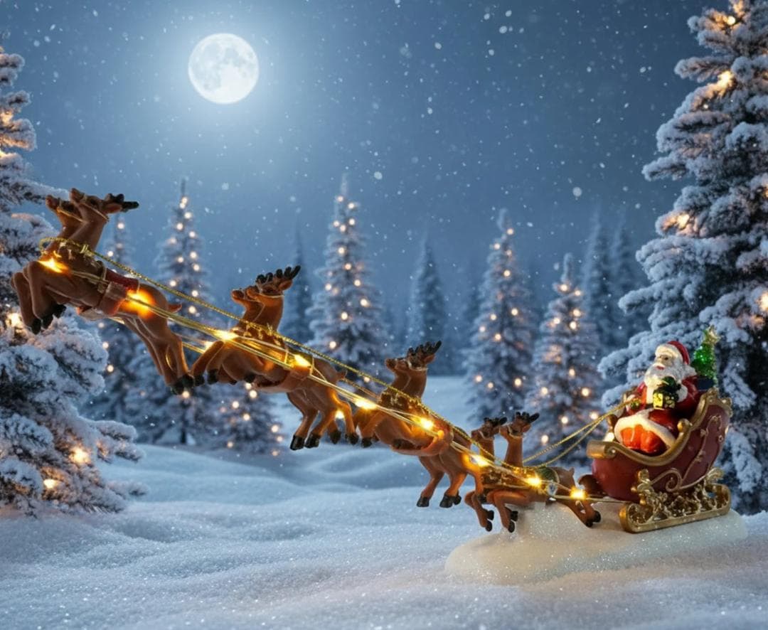 サンタさんと、まさに飛ぼうとしてるトナカイ クリスマス オルゴール