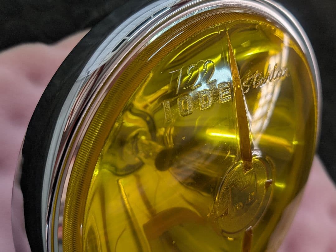 マーシャル 722 ヘッドライト リム付き イエローレンズ 彫り猫 旧車 バブ