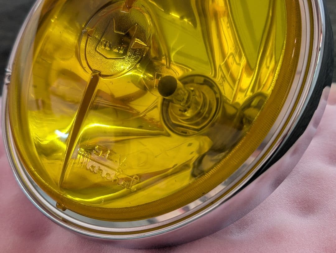 マーシャル 722 ヘッドライト リム付き イエローレンズ 彫り猫 旧車 バブ