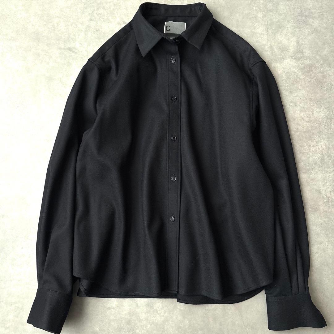 洗える カオス Chaos オーバーサイズ ウール ストレッチウールシャツ 黒