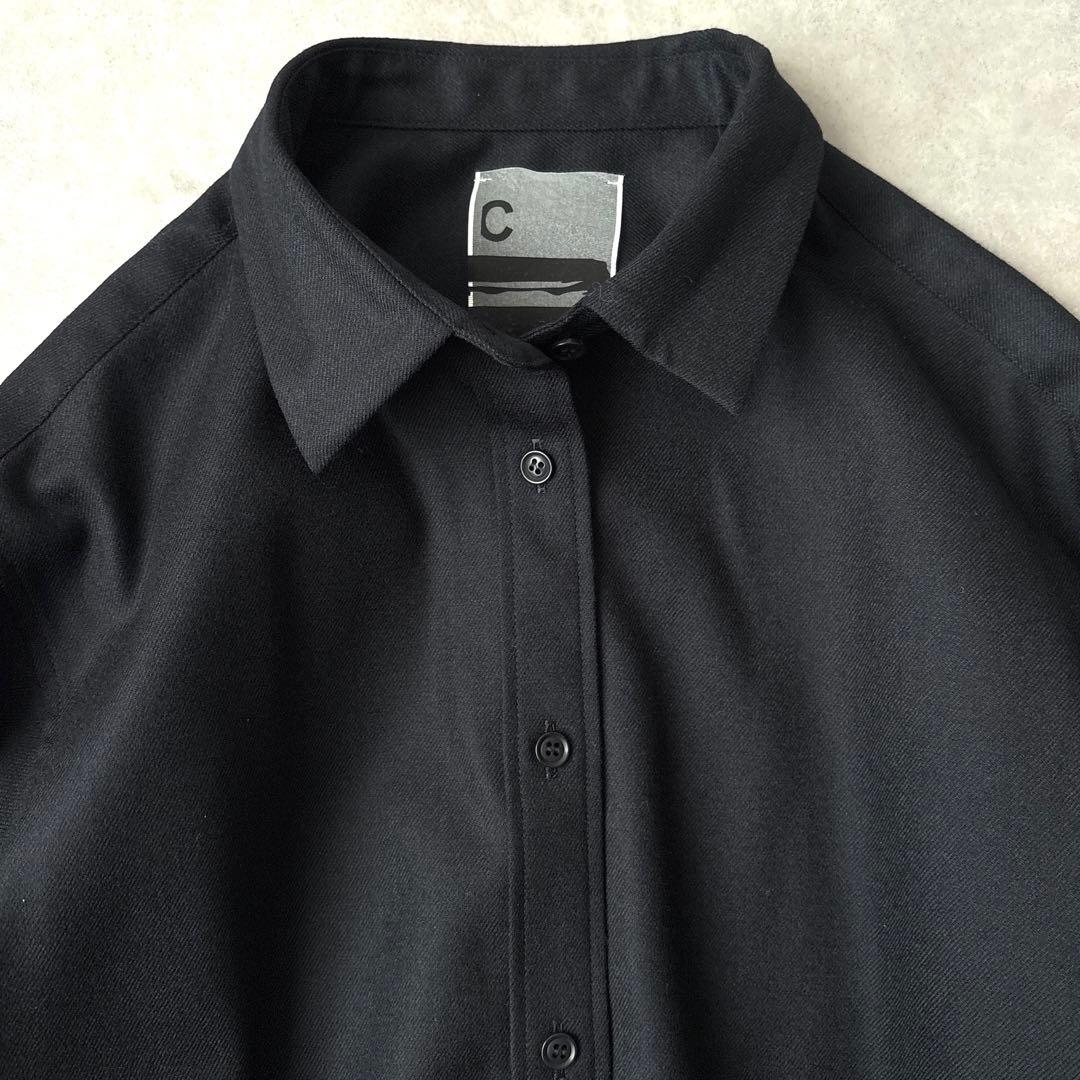 洗える カオス Chaos オーバーサイズ ウール ストレッチウールシャツ 黒