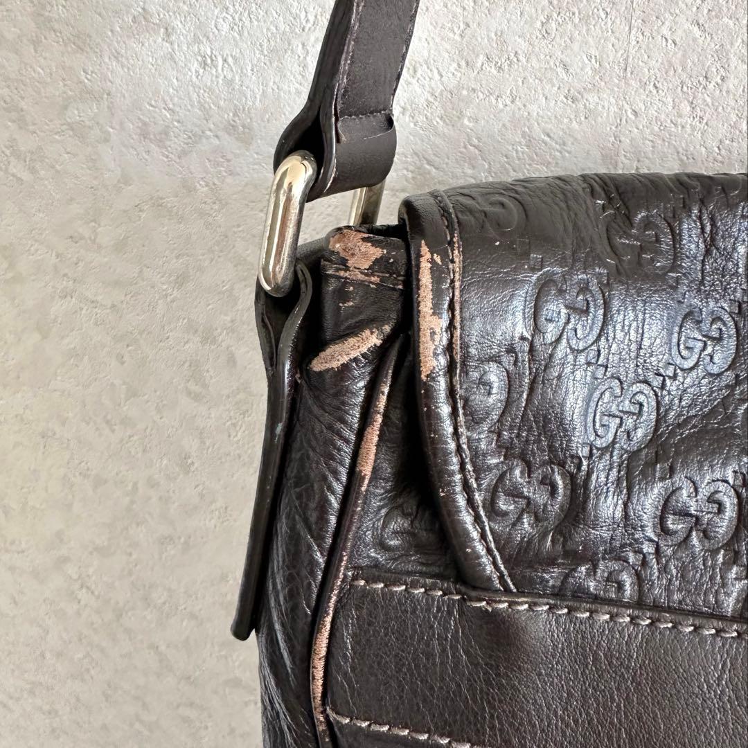 グッチシマ　メンズ　斜めかけバッグ　ダークブラウン