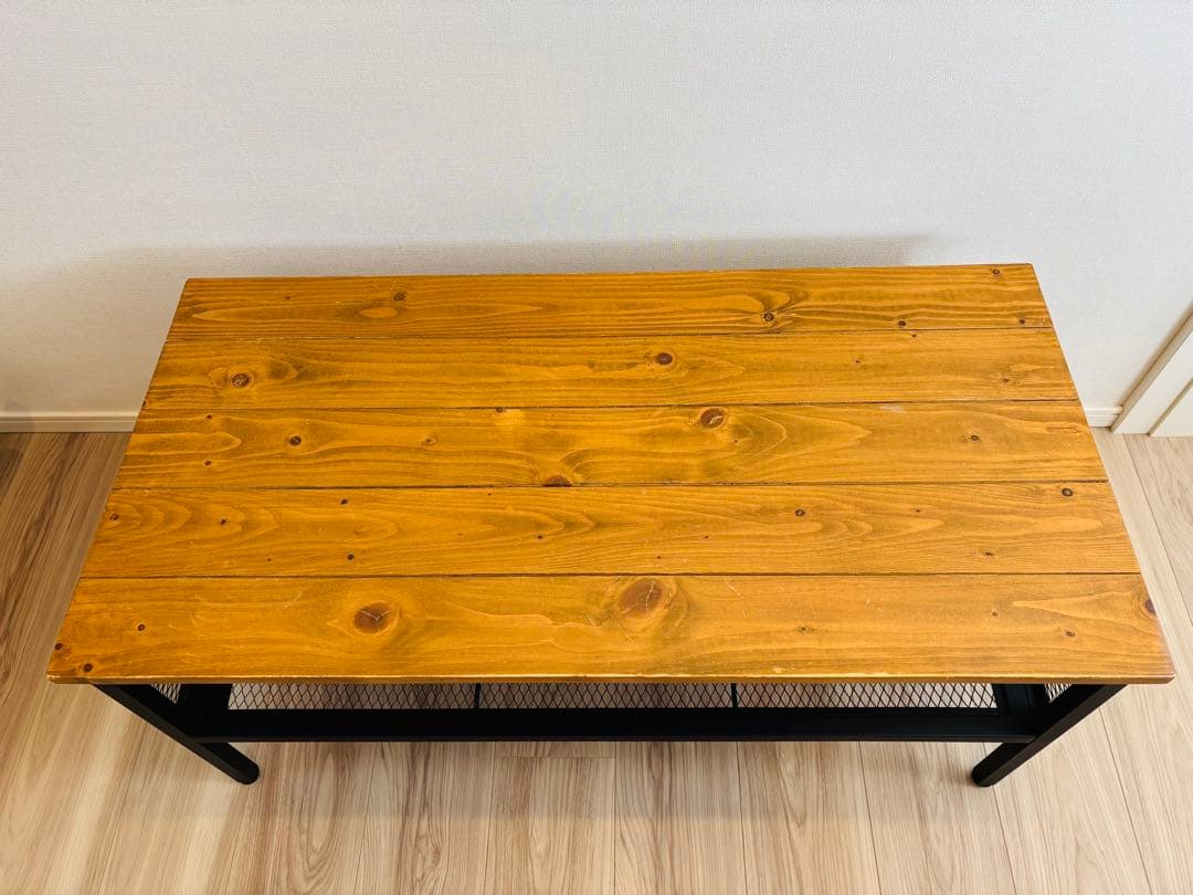 NOCE センターテーブル 天然木×スチール 幅90cm 棚付き ローテーブル