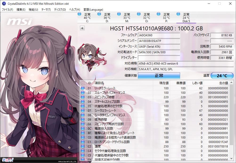 5枚セット WDC 東芝 HGST 2.5インチ HDD 1TB 厚さ9mm
