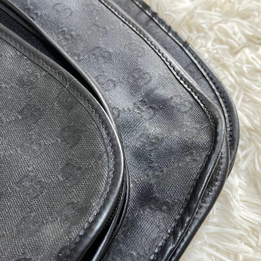 【美品】オールドグッチ　ガーメントバッグ　ネームタグ　GGキャンバス　ブラック