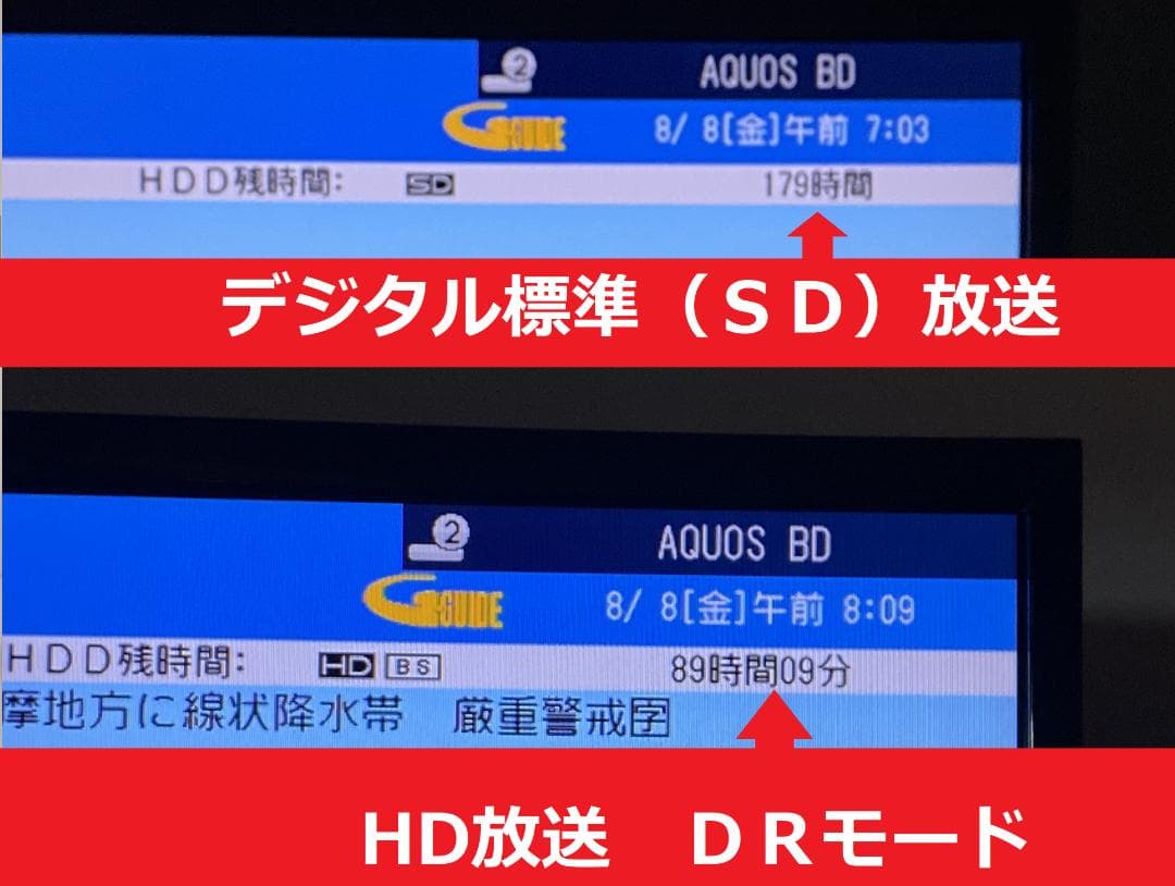 「HDD：1TB/2TB」選択　SHARP　2B-C05BW1　19年製