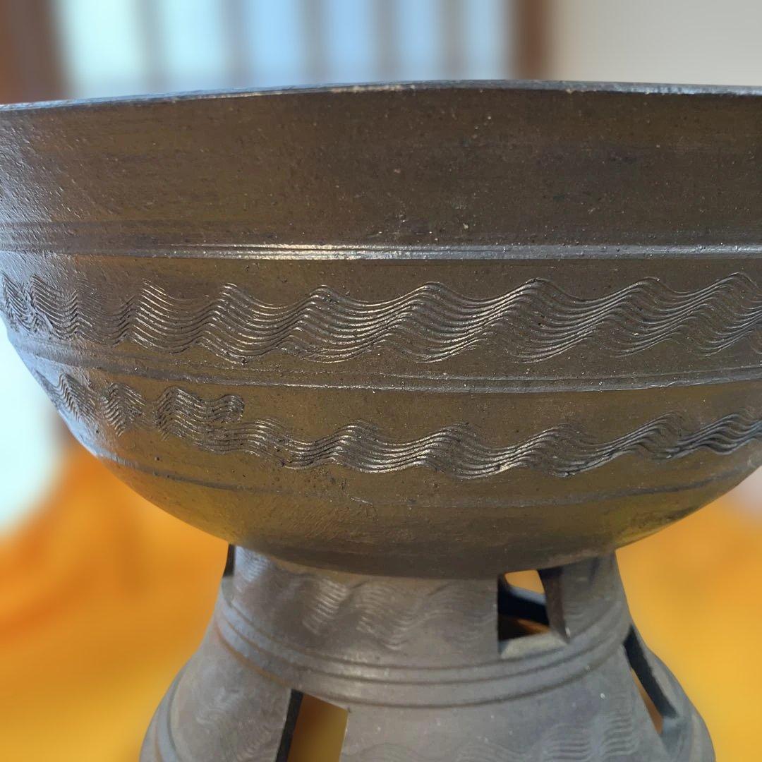 骨董 華道道具 花器 新羅土器 高杯花器 桐共箱 S759ANK