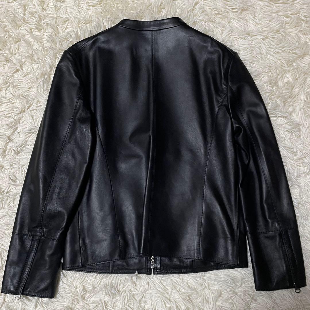 【KKK.】23区 ノーカラー レザージャケット 羊革 32 XXS