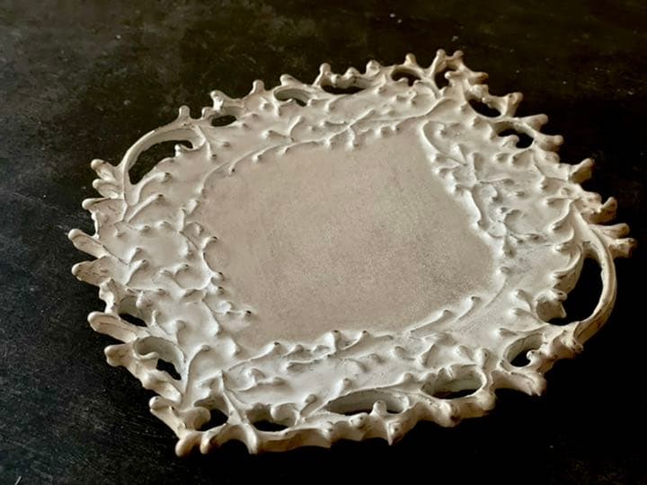 A ひし形 銀彩 イッチン 入手困難 陶芸家 伊藤剛俊 陶器 アートプレート13