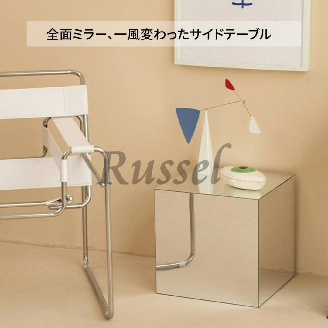 サイドテーブル ミラー 正方形 反射 鏡面 モダン シック インテリア モノクロ