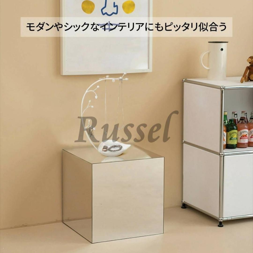 サイドテーブル ミラー 正方形 反射 鏡面 モダン シック インテリア モノクロ