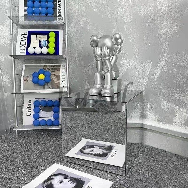 サイドテーブル ミラー 正方形 反射 鏡面 モダン シック インテリア モノクロ