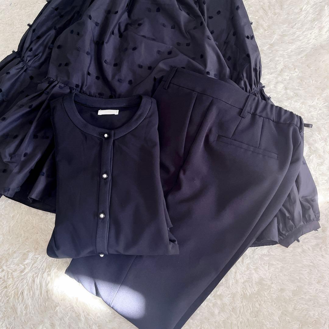 セレモニー服　ブラウス　パンツ　3点セット　ペプラム　フォーマル　美品 S