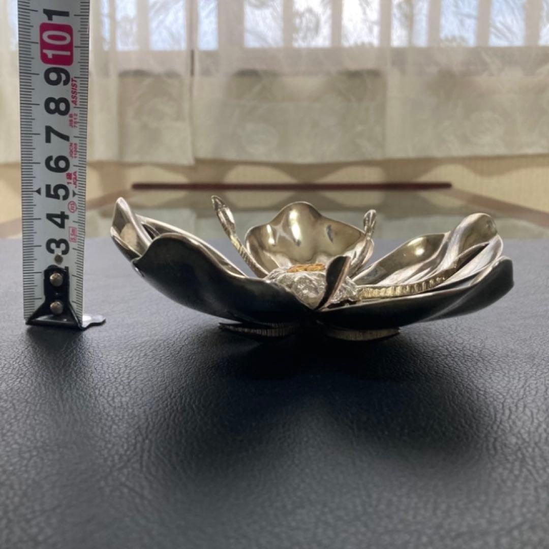 花びら トレイ プレート 小物置き 灰皿 置物 金属 銀色 レトロ ヴィンテージ