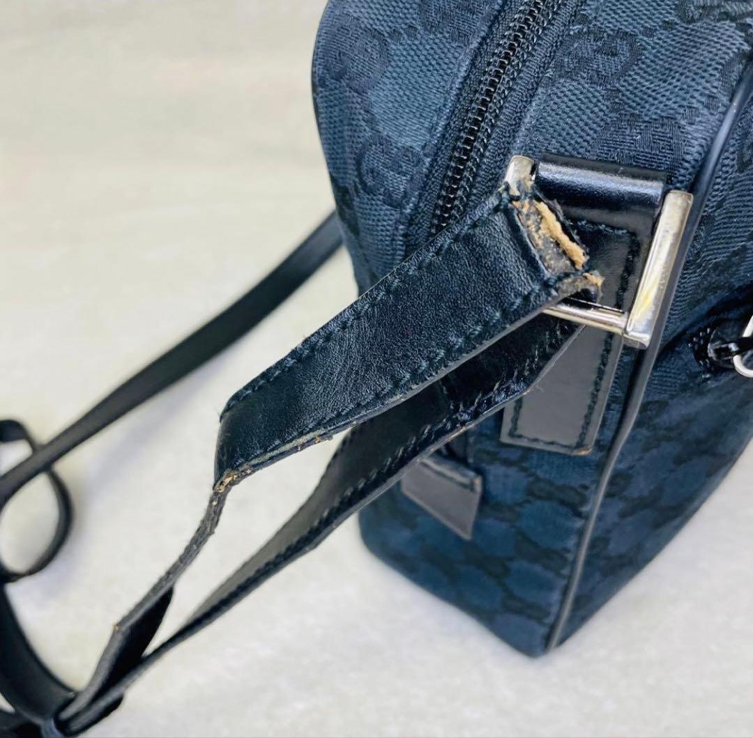 GUCCI グッチ ショルダーバッグ GGキャンバス レザー ブラック 黒