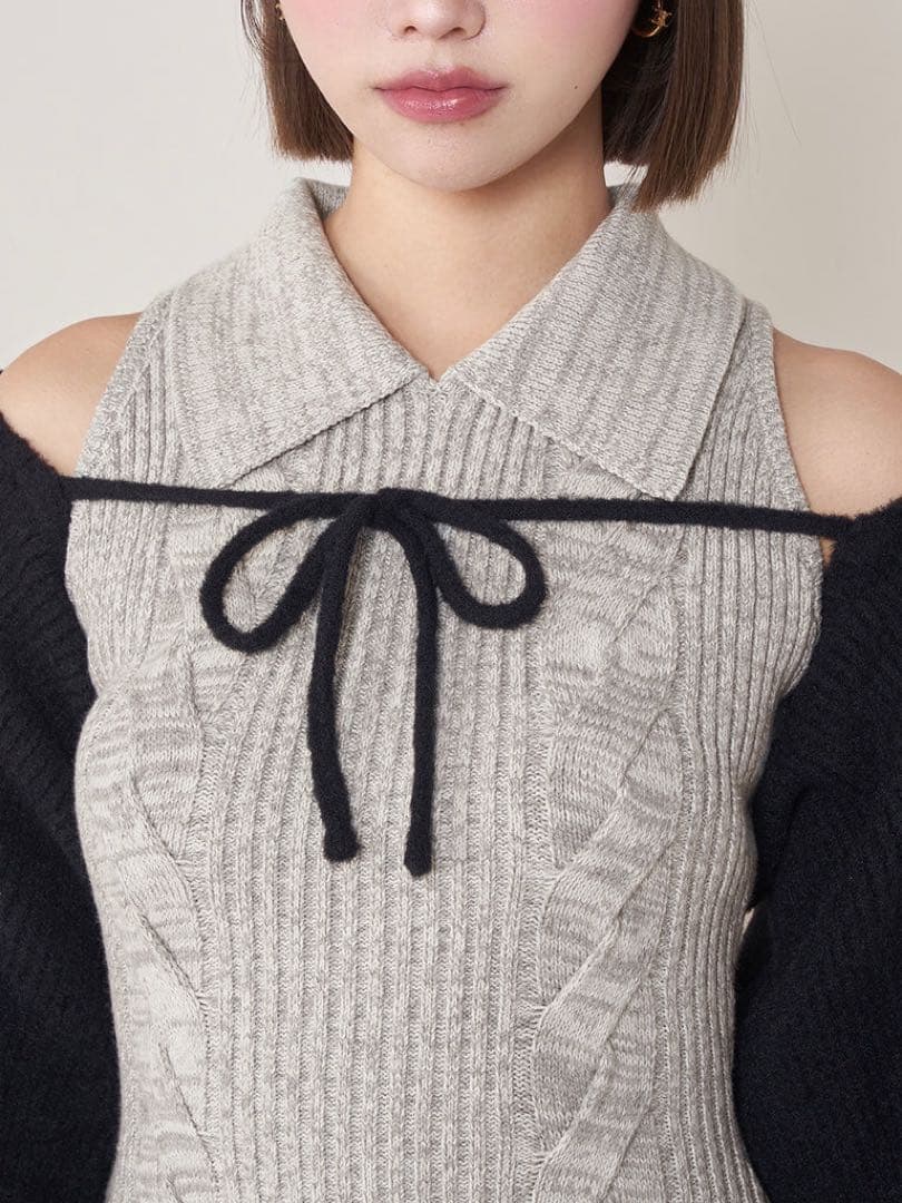 新品タグ付 ダーリッチ ショートボレロニットミニワンピース FLサイズ グレー