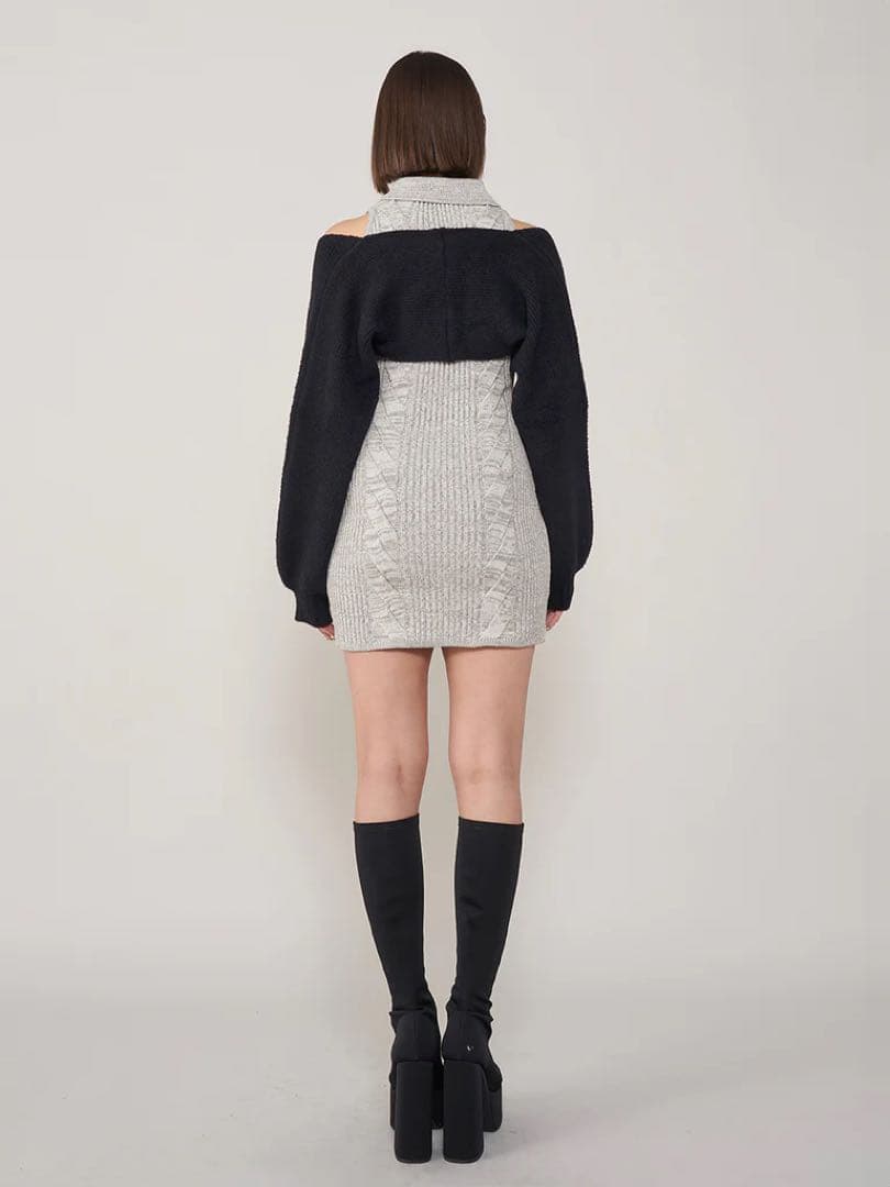 新品タグ付 ダーリッチ ショートボレロニットミニワンピース FLサイズ グレー