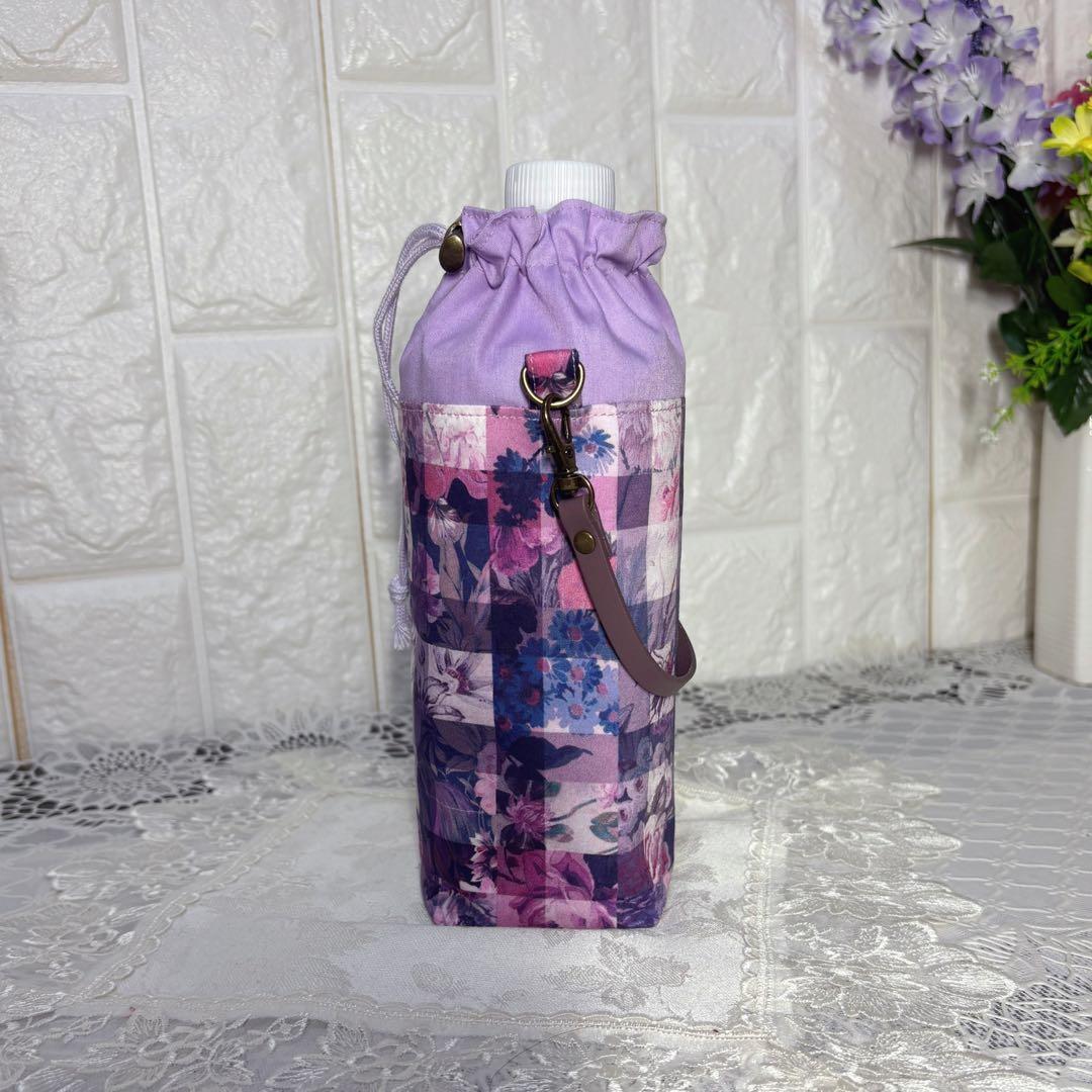 ペットボトルカバー　リバティアーカイブギンガム/パープル　ハンドメイド