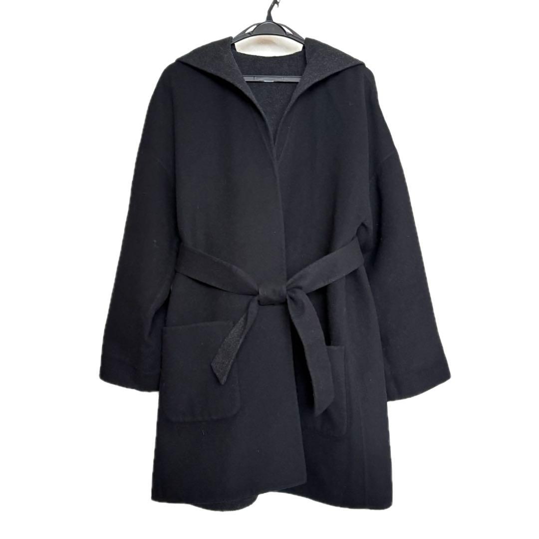 セオリーリュクス　リバーシブル ウールコート　ベルト付　フード　アンゴラカシミヤ