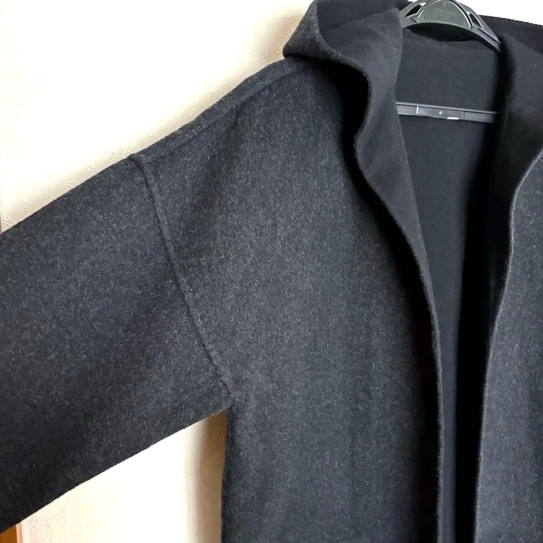 セオリーリュクス　リバーシブル ウールコート　ベルト付　フード　アンゴラカシミヤ