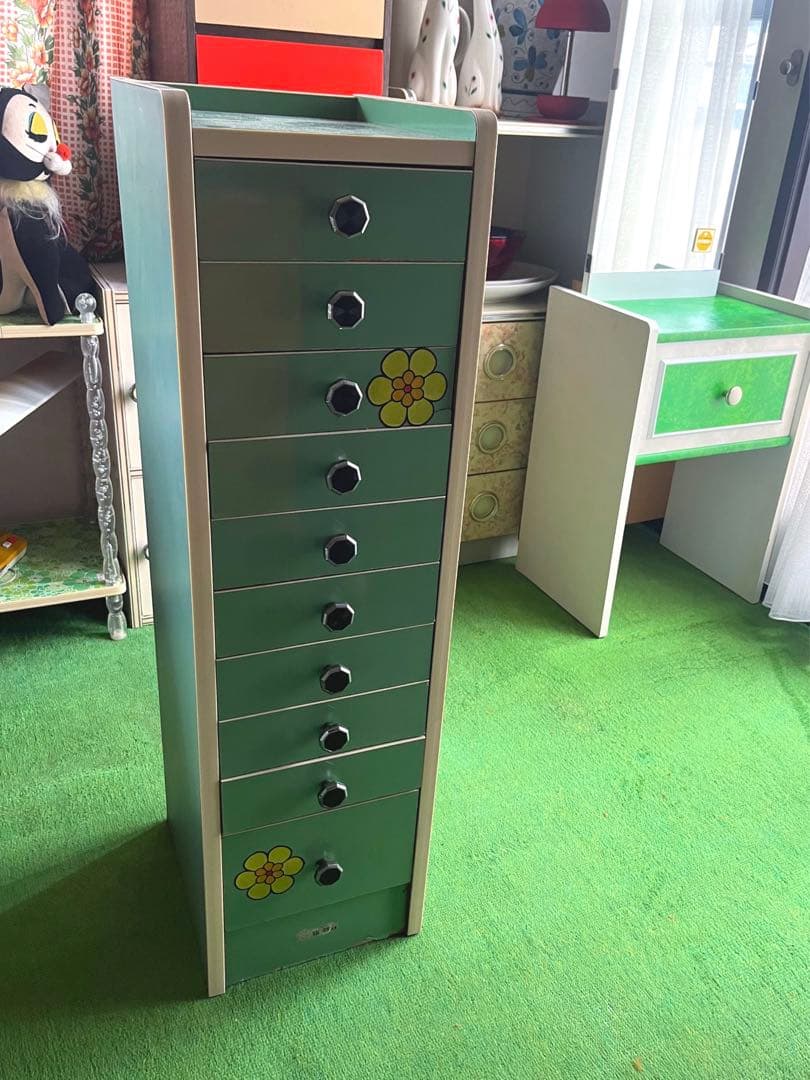縦型 チェスト グリーン インテリア 引き出し 昭和レトロ 当時物 レトロポップ