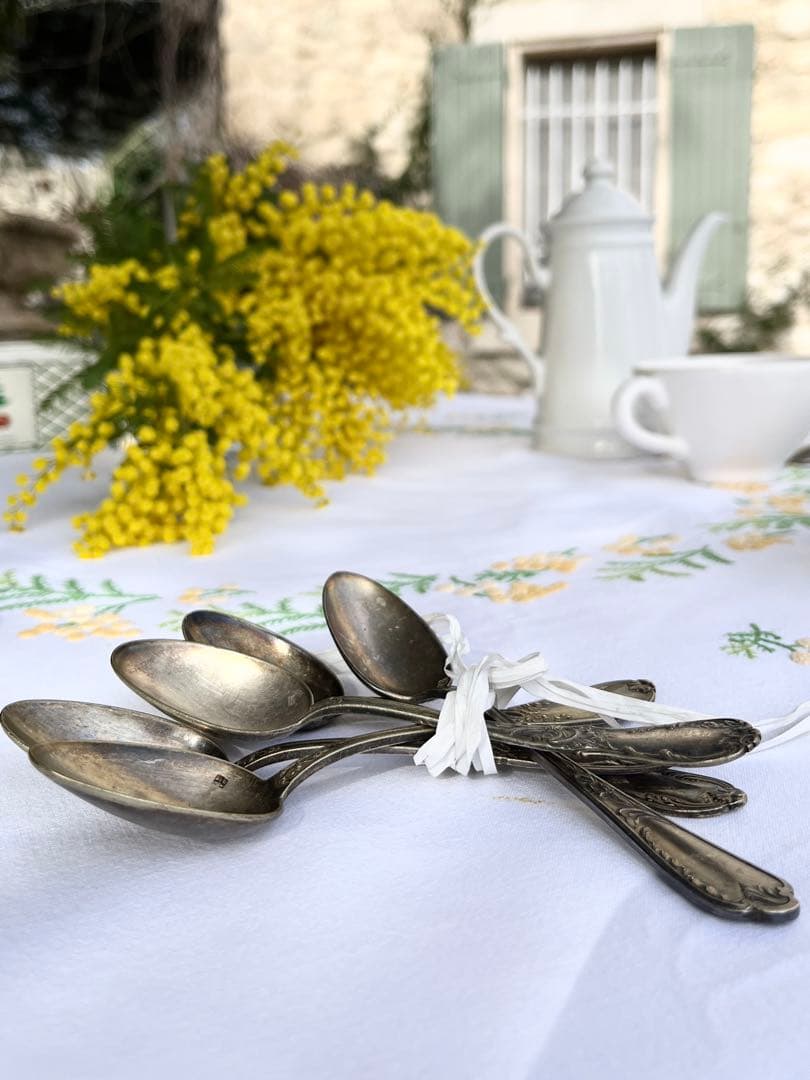 ◆最終SALE◆フランスアンティーク銀5本刻印ティースプーンデザート白銀シルバー