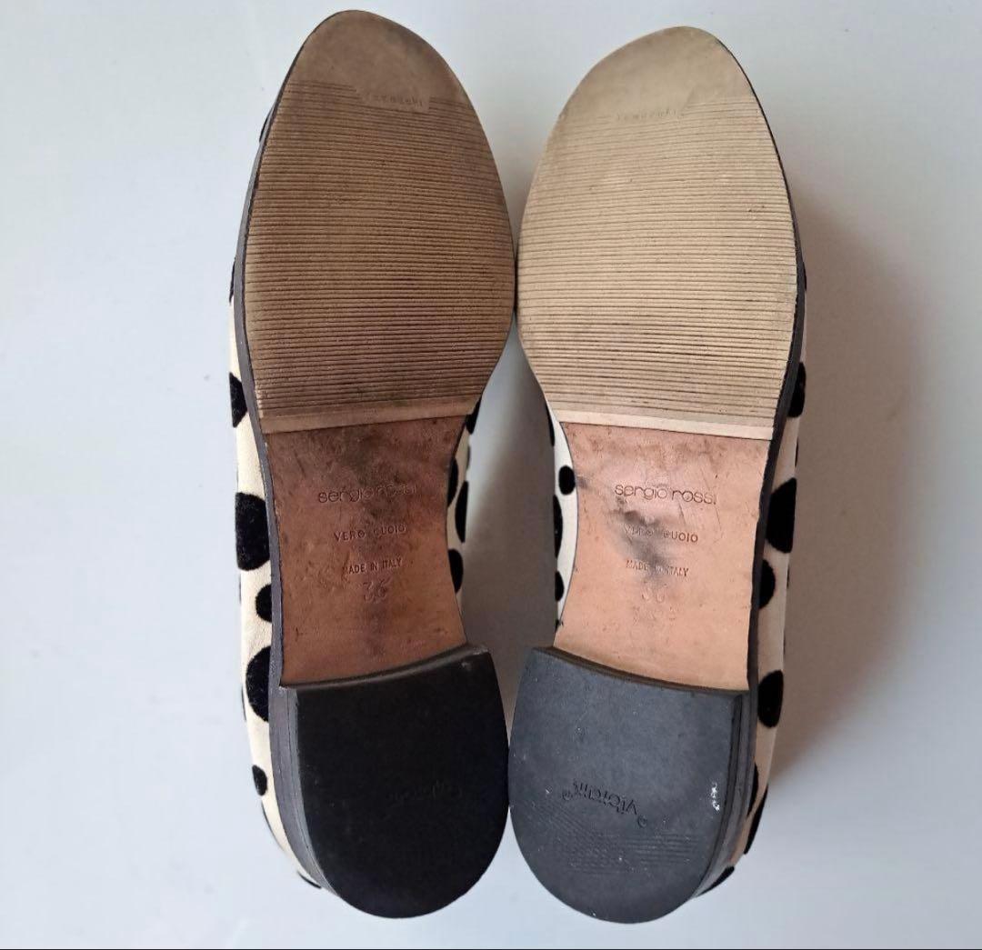 美品　箱付　セルジオロッシ　ハラコレザーローファーフラットシューズ36 水玉