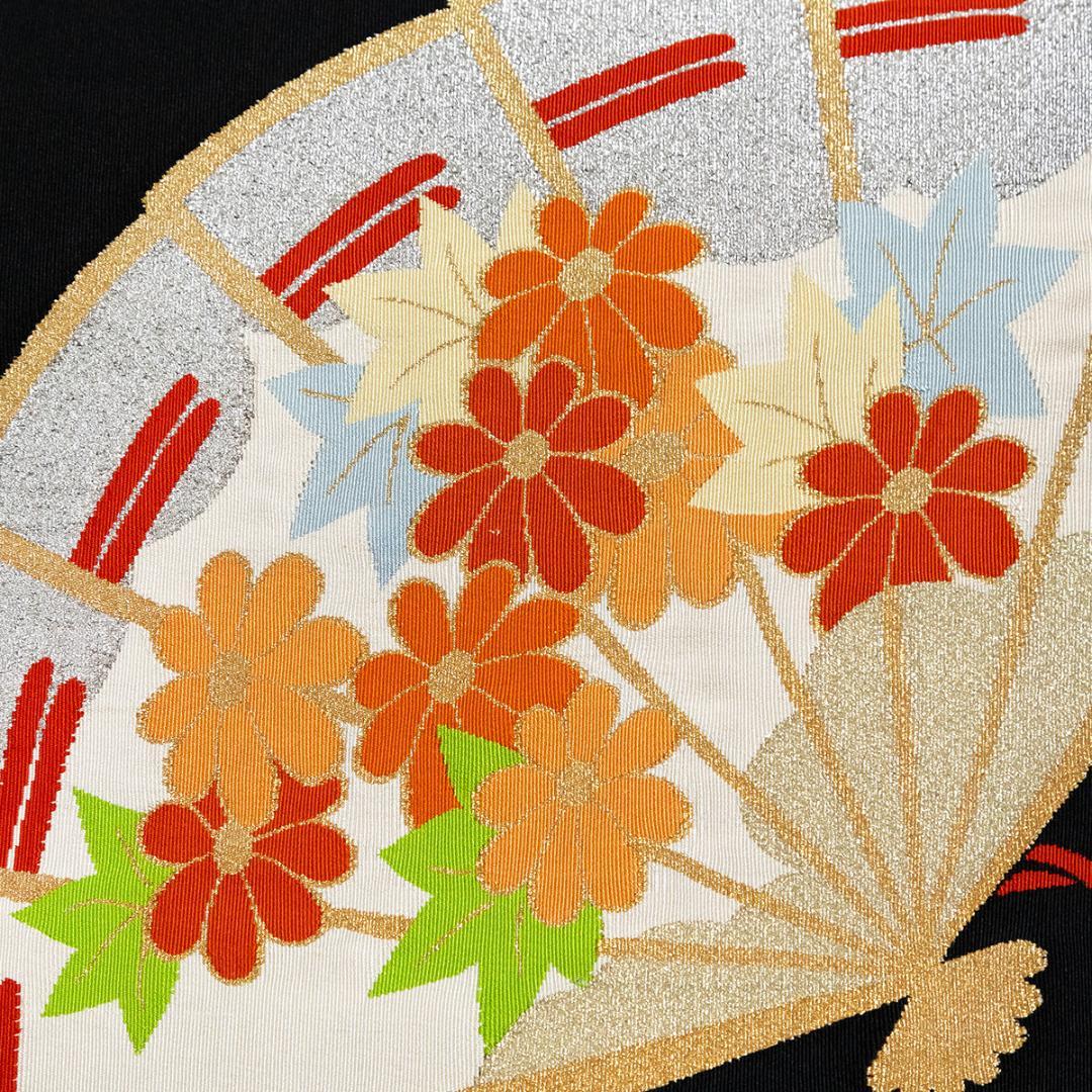 お正月値値下げセール！！新品 織八寸名古屋帯 松葉仕立 黒地 扇面多色花紅葉文様