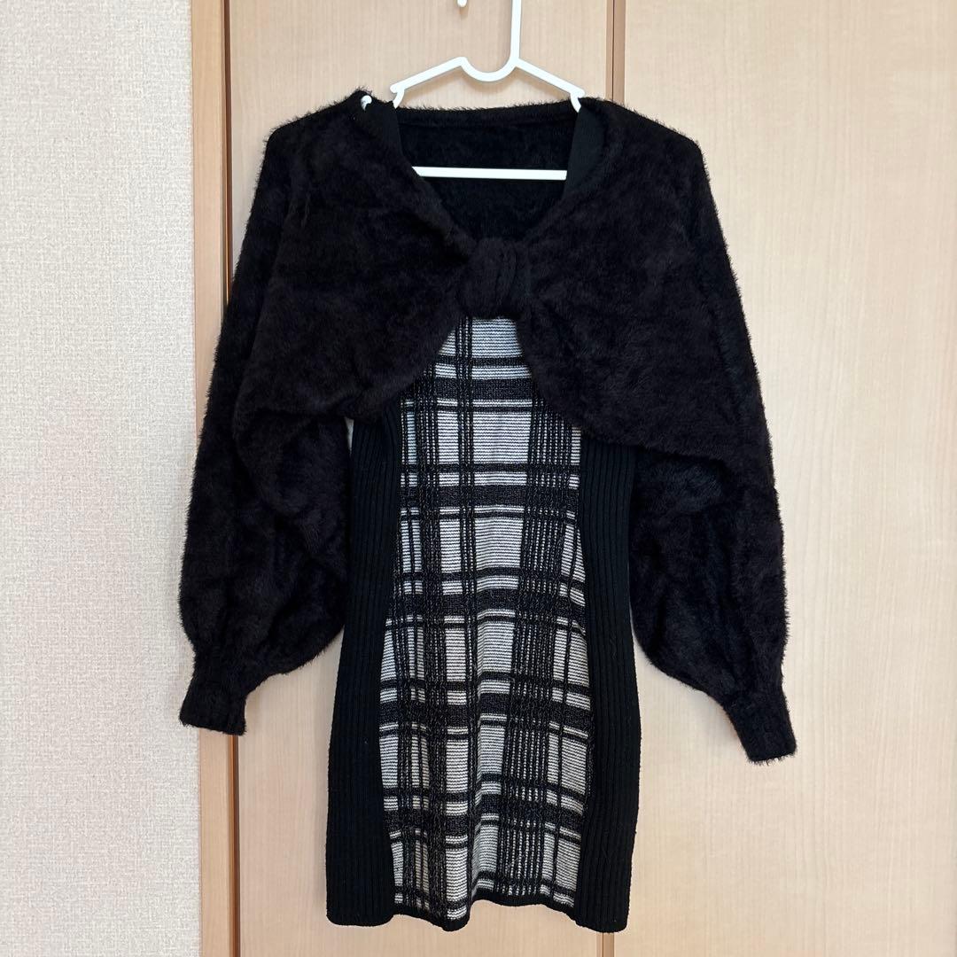 lip service リボンフェザーアンサンブルニットワンピース