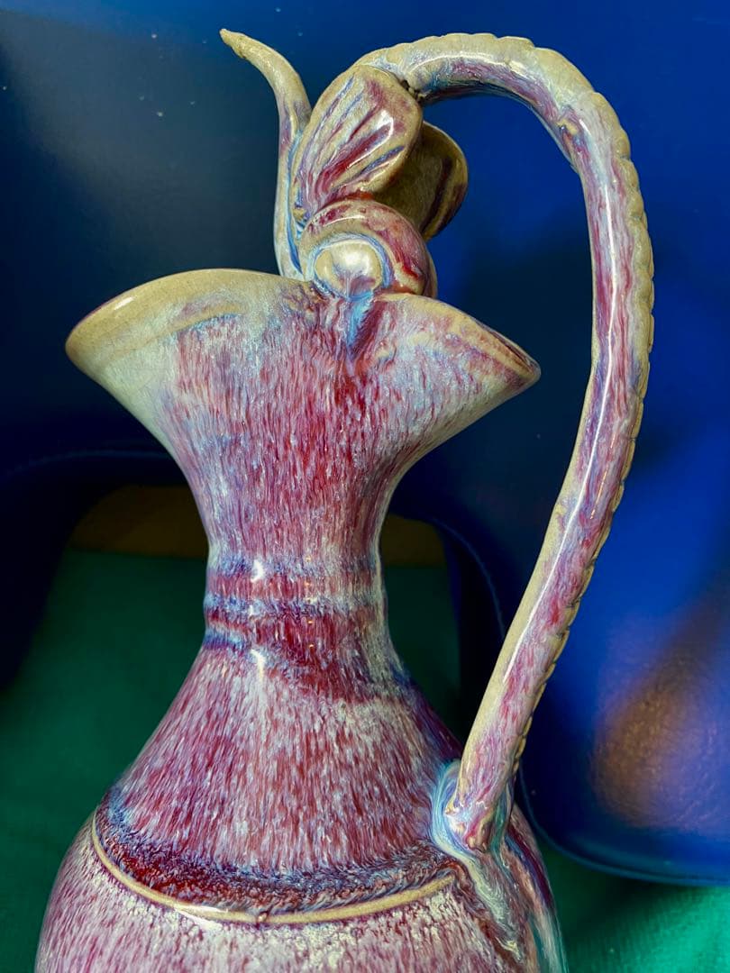 中国元時代鈞窑紫紅斑釉变龍口挚壶箱付きサイズ高さ約29cm径11cm