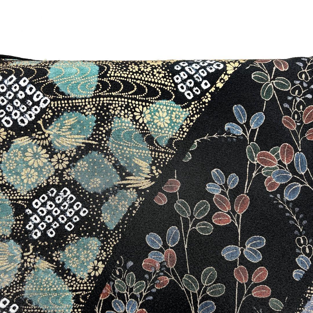 訪問着　黒地　絞り　萩　鳳凰　着物　010k