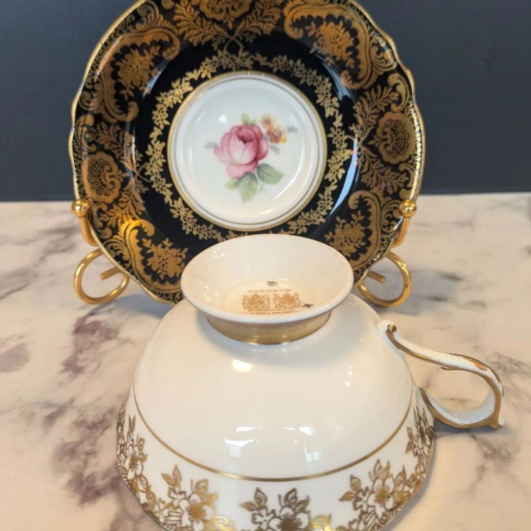 PARAGON ピンクローズ 金彩 ブラック コバルト カップ＆ソーサー セット