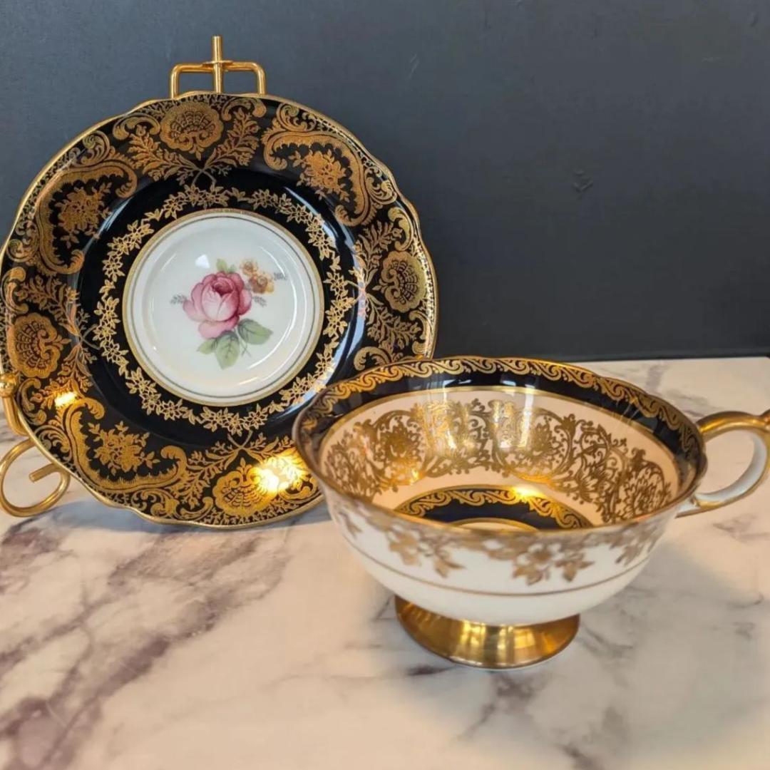 PARAGON ピンクローズ 金彩 ブラック コバルト カップ＆ソーサー セット