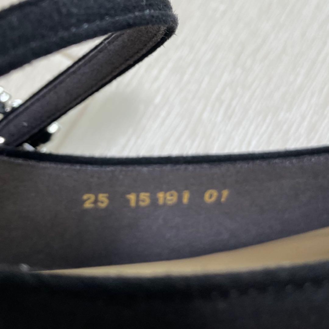 ルタロン スクエアビジューベルト メリージェーン 24.5cm 黒 ブラック