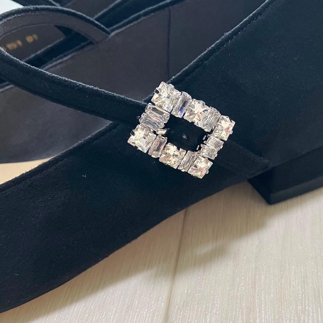 ルタロン スクエアビジューベルト メリージェーン 24.5cm 黒 ブラック