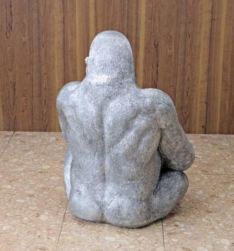 ゴリラ 91cm シルバー オブジェ 置物 コング リアル アニマルオブジェ