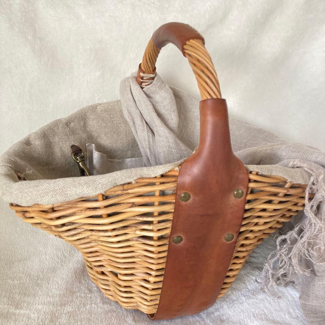 ebagos エバゴス かごバッグ ブラウン レザー 紅藤 ワンハンドル