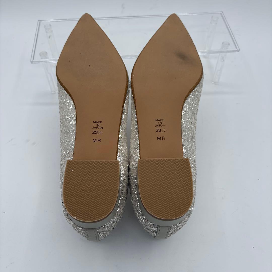 【未使用級】ダイアナ　シルバー グリッター フラットシューズ ブライダルシューズ