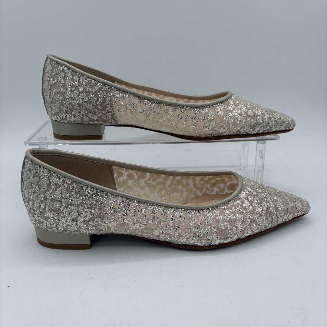 【未使用級】ダイアナ　シルバー グリッター フラットシューズ ブライダルシューズ