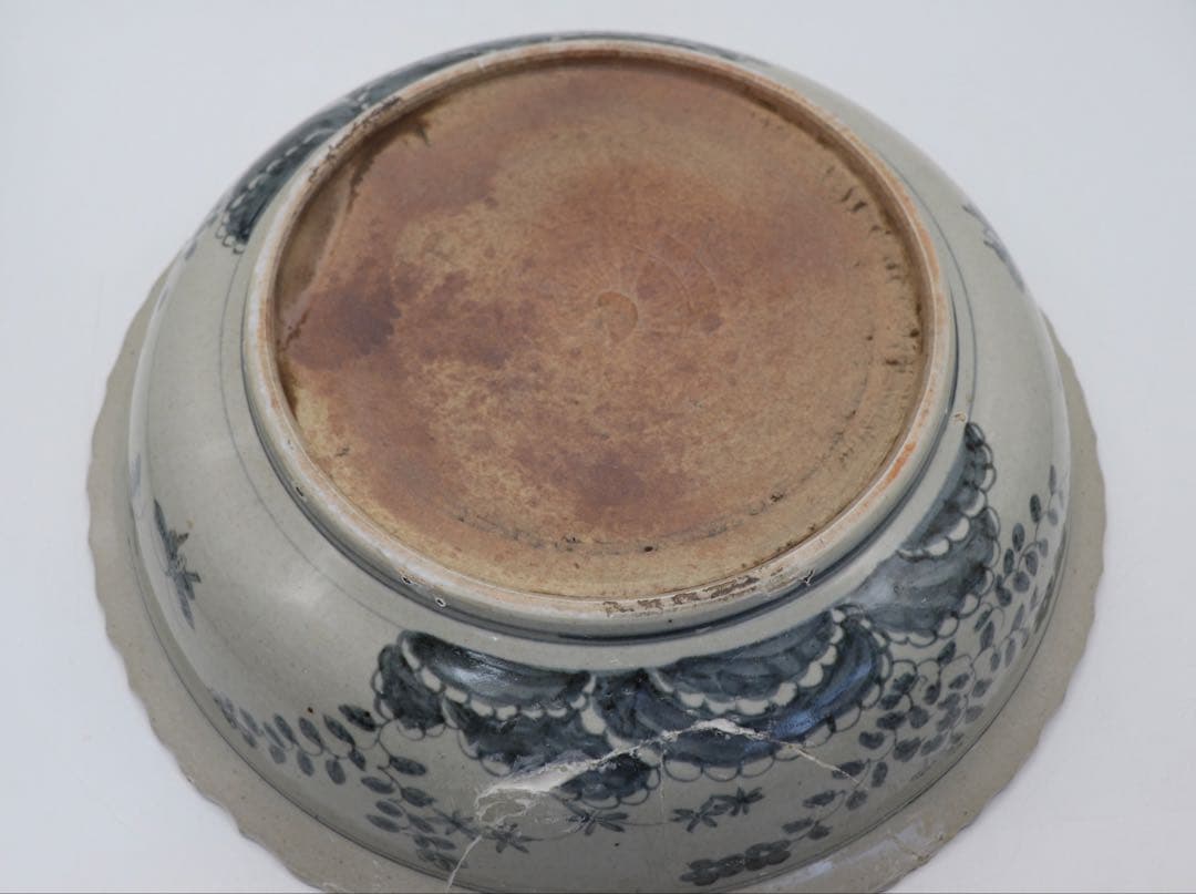 李朝　染付　竹林虎図紋大鉢　訳あり　送料込み250508