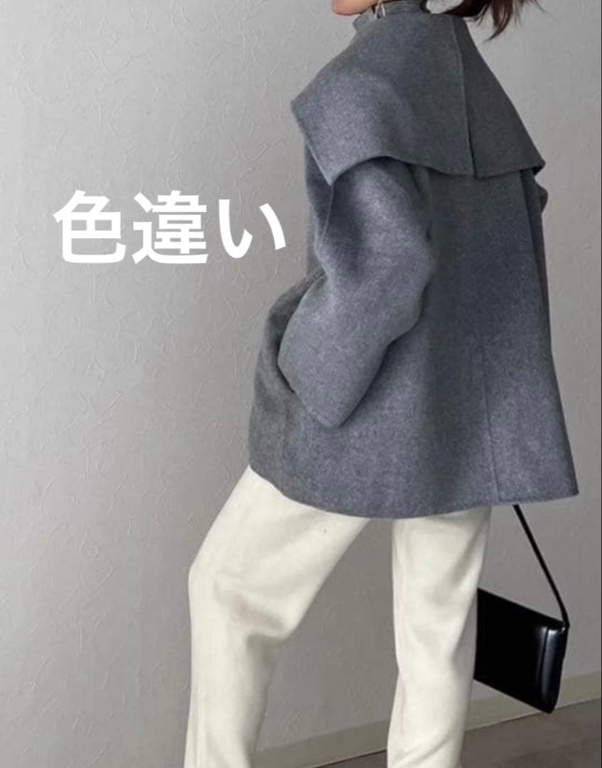 2991y美品　アンナンバー　ショートリバーコート　紺　ウール