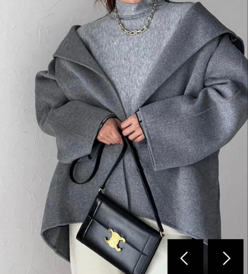 2991y美品　アンナンバー　ショートリバーコート　紺　ウール