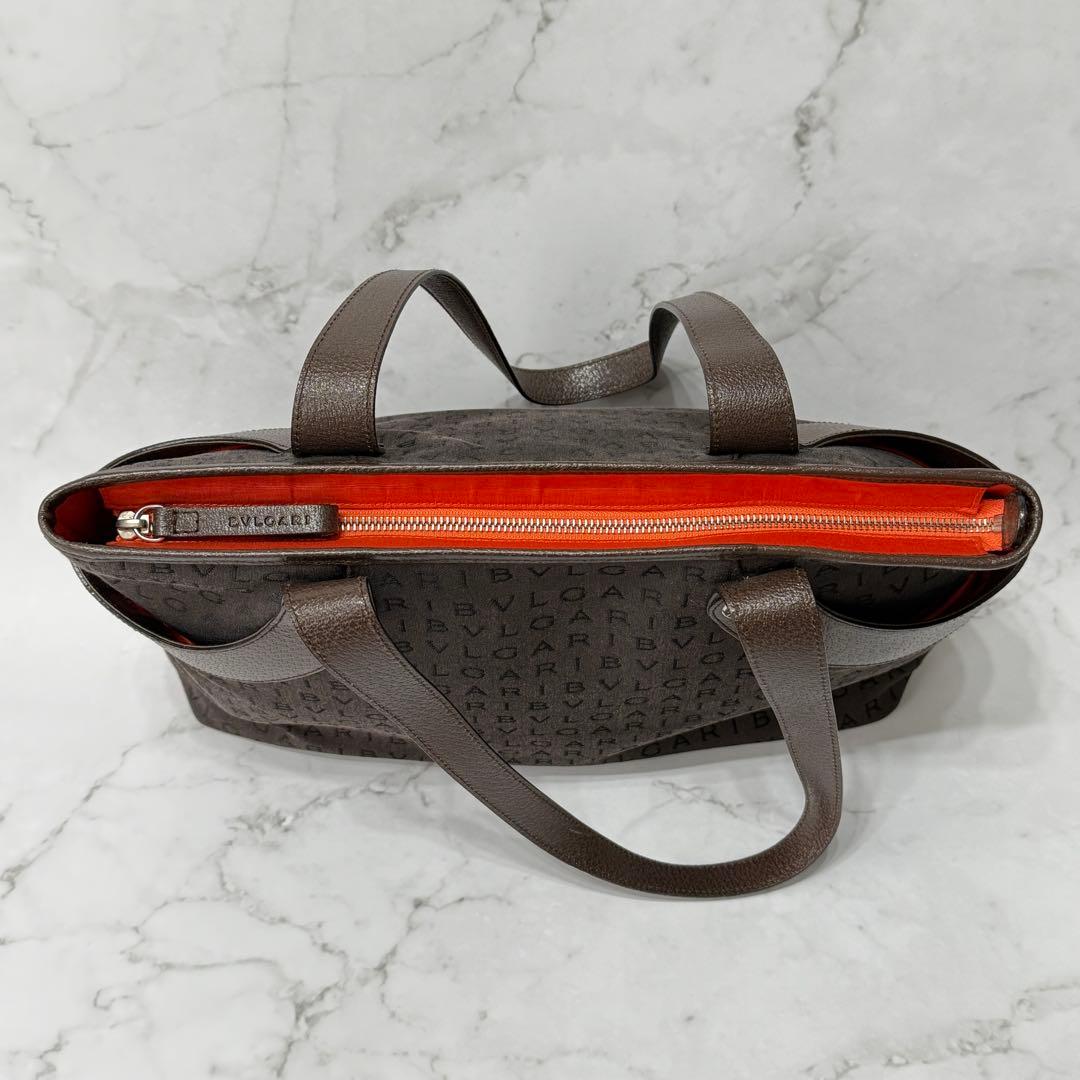 【美品】 BVLGARI ロゴマニア レザーハンドル トート ショルダーバッグ