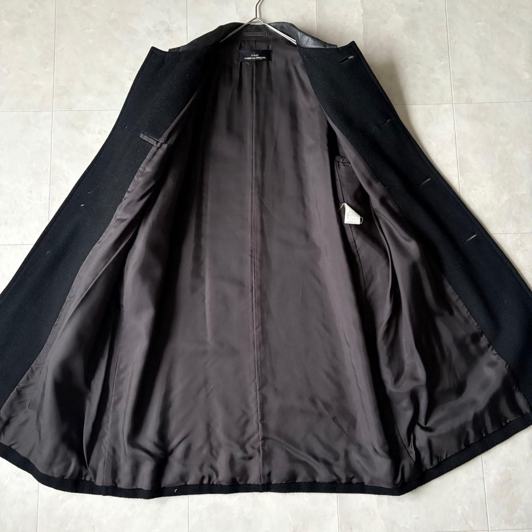tricot COMME des GARCONS 襟レザーウールコート 黒L相当