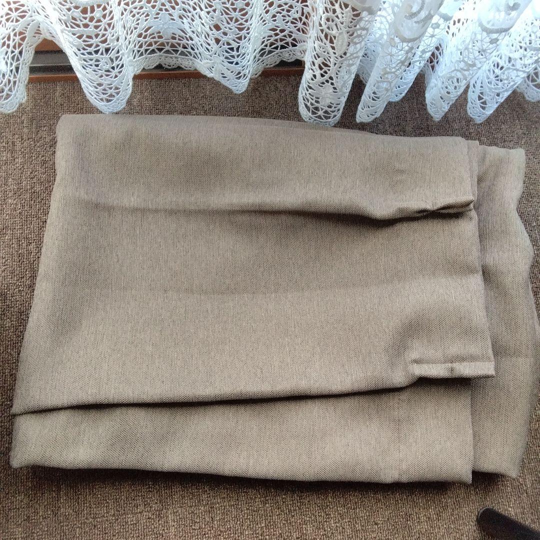 TOPVALU カーテン ブラウン 、花粉,遮熱ホワイトレース 2枚セット