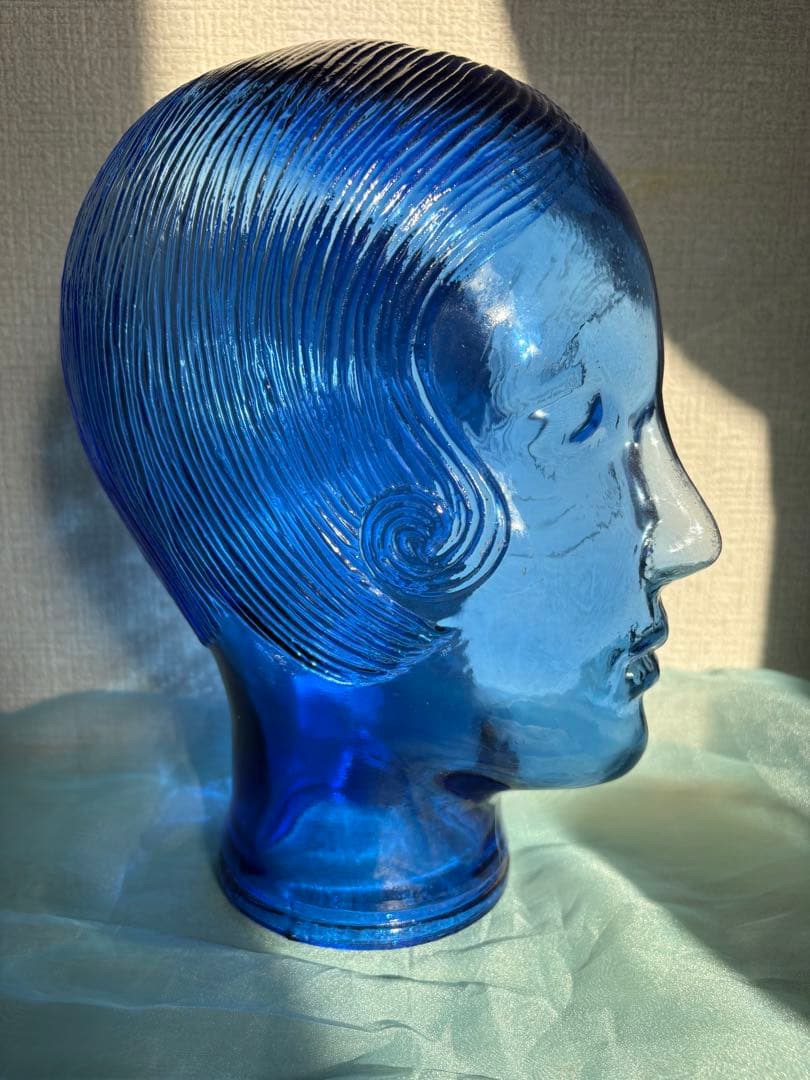 ガラス製 マネキン ヘッド インテリア ディスプレイ 頭部 青