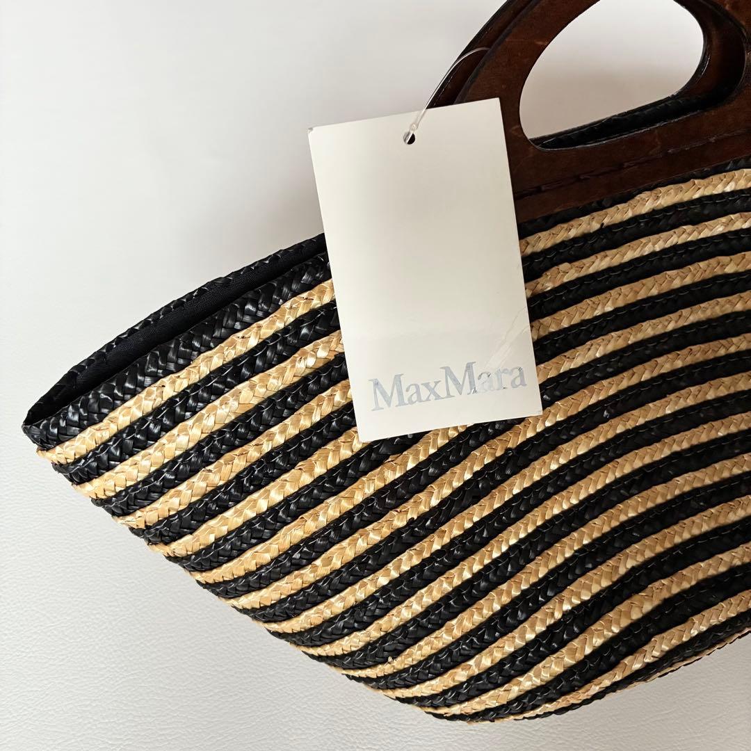 新品タグ付✨Max Mara　マックスマーラ　カゴバッグ　木製ハンドル　ロゴ刻印