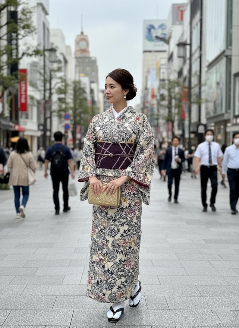 栗山吉三郎　和染紅型【誂え】　しつけ付き　証紙付き　浜ちりめん