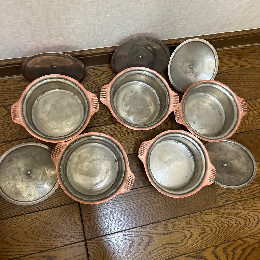 銅製 丸型鍋 5個セット 蓋付き　14センチ